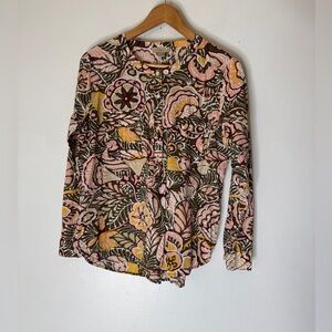 LOFT Outlet Womens‎ Top Sz L Pink Original Floral Tropical  Long Sleeve Blouse